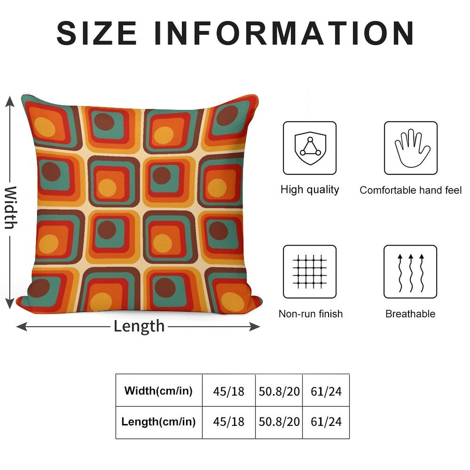 Retro Geometric Gradient Square And Circle Pattern 221 Soft Washable Throw Pillow