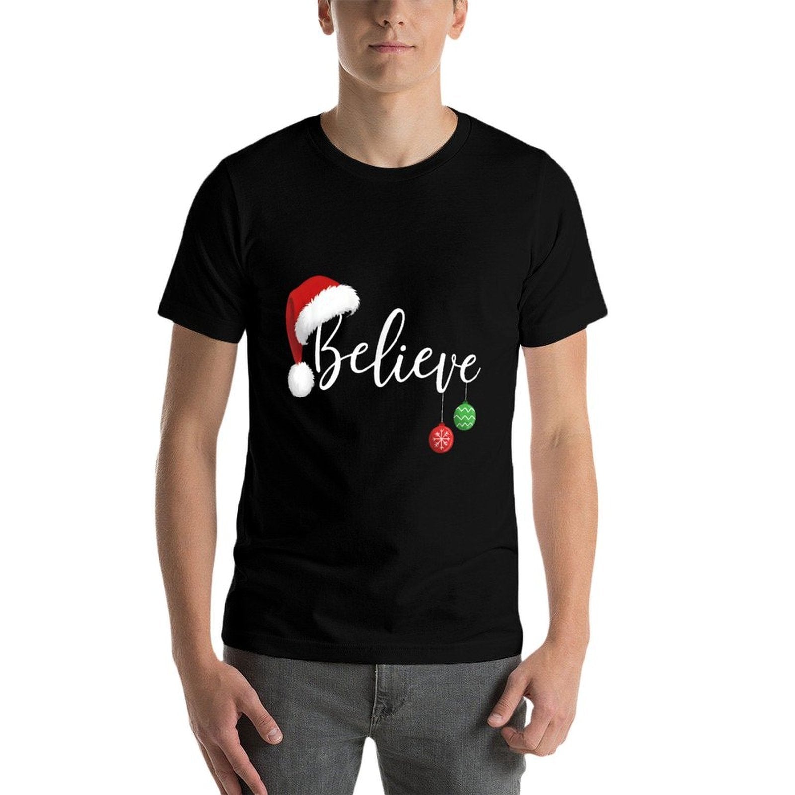 Christmas Believe in Santa Claus Funny Xmas Family Matching  Oversized Silhouette T-Shirt