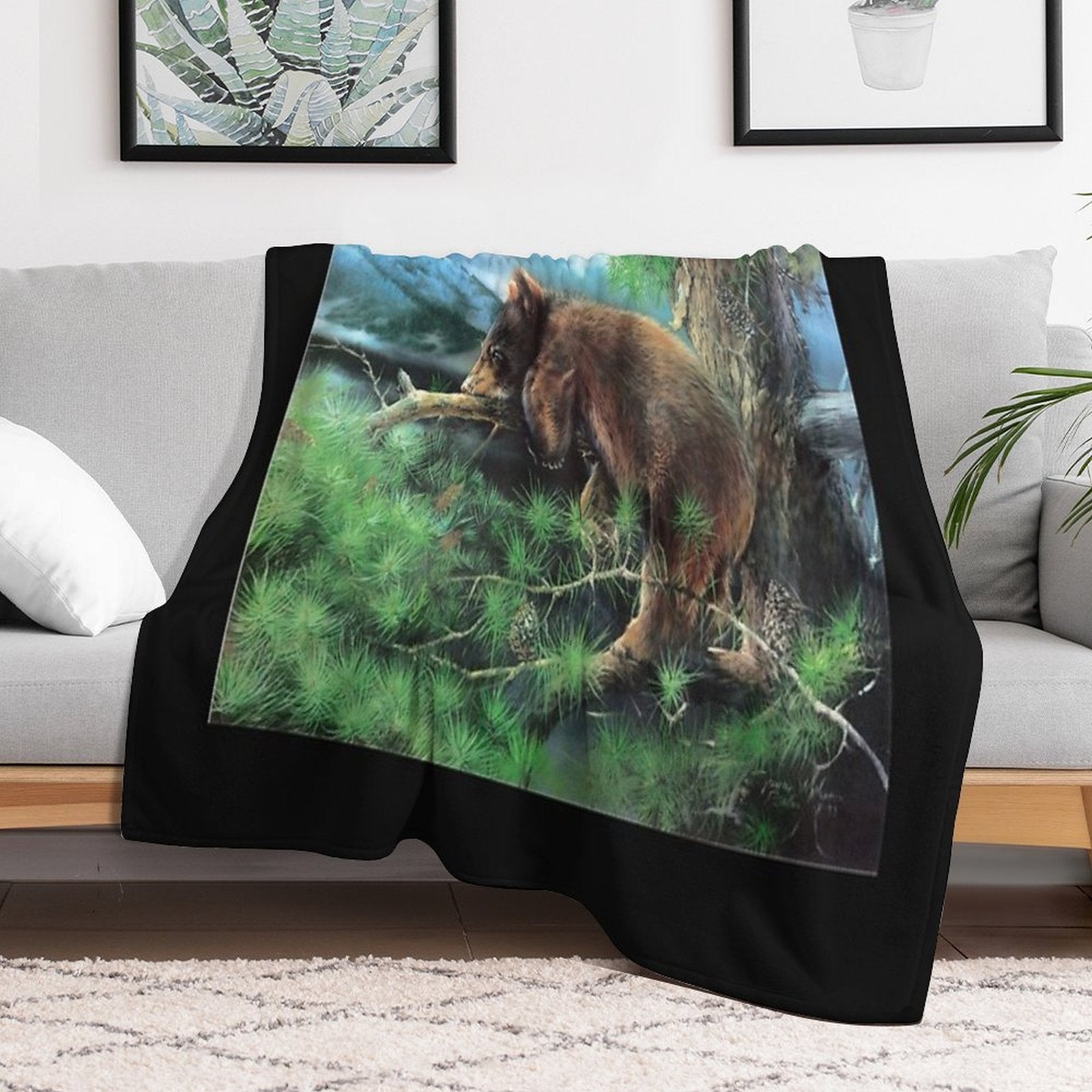 Cinnamon Tree Black Bear Cub Anti-pilling Throw Blanket