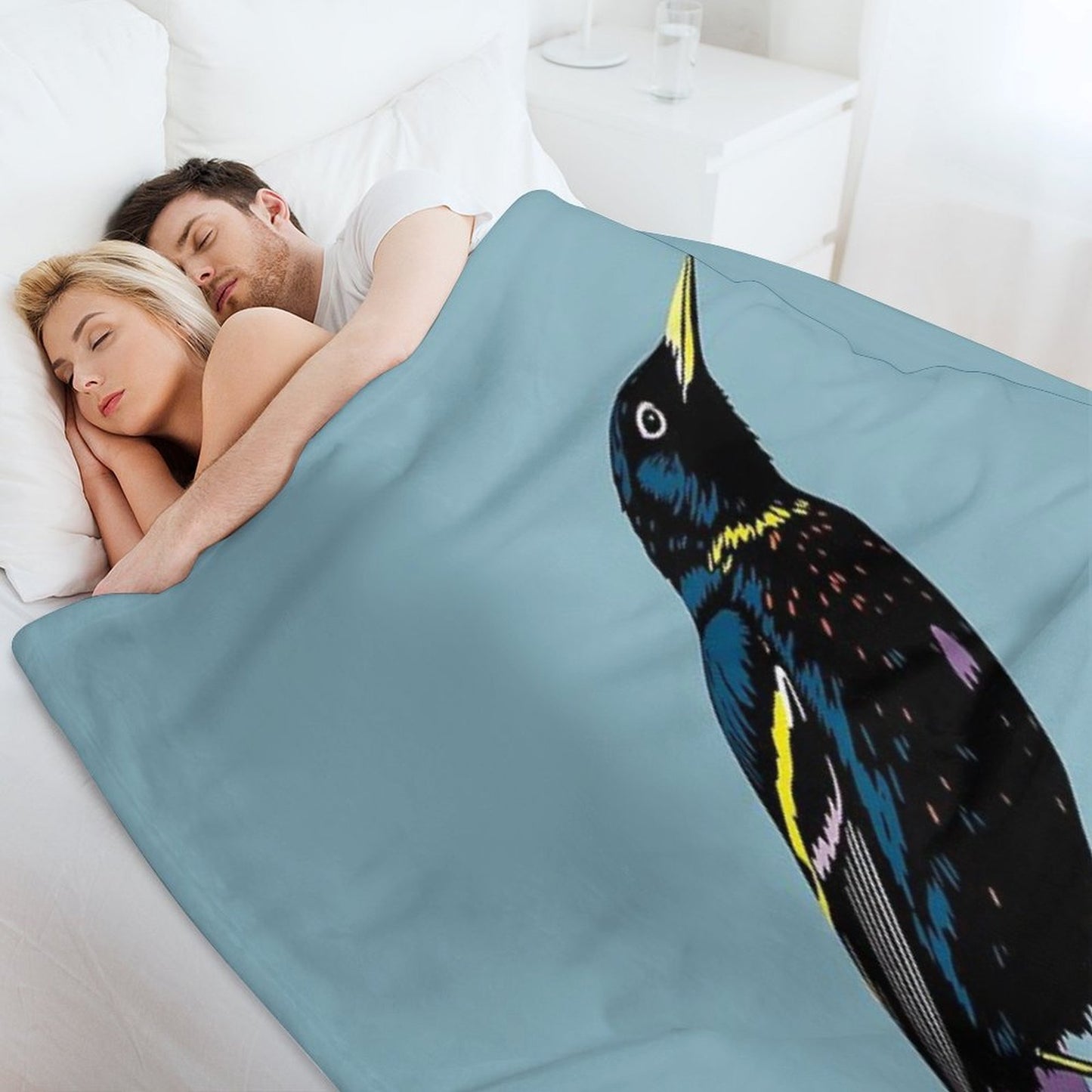 Modern Starling on Branch Pop Art Illlustration Multi-functional Throw Blanket