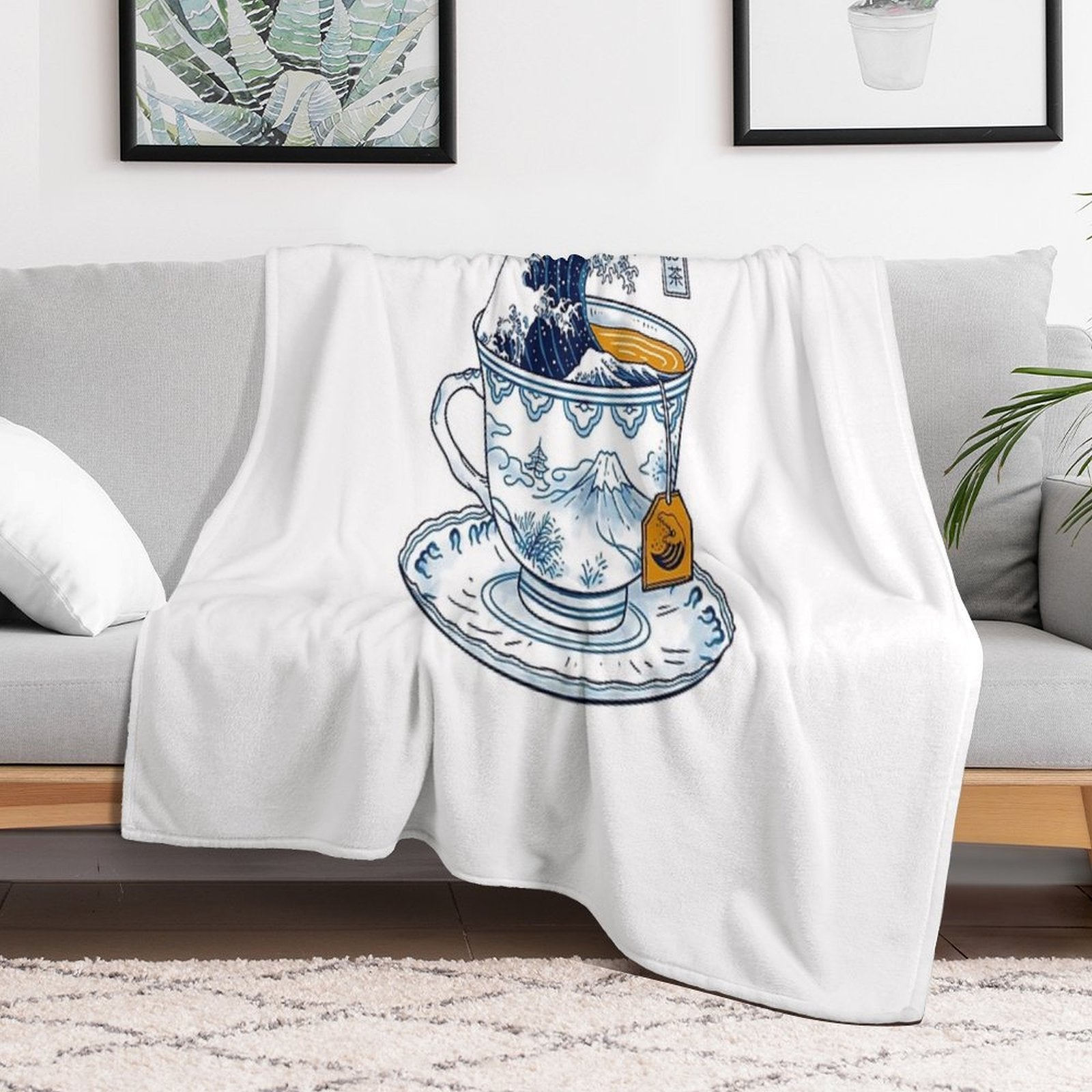 The Great Kanagawa Tea Sustainable Throw Blanket