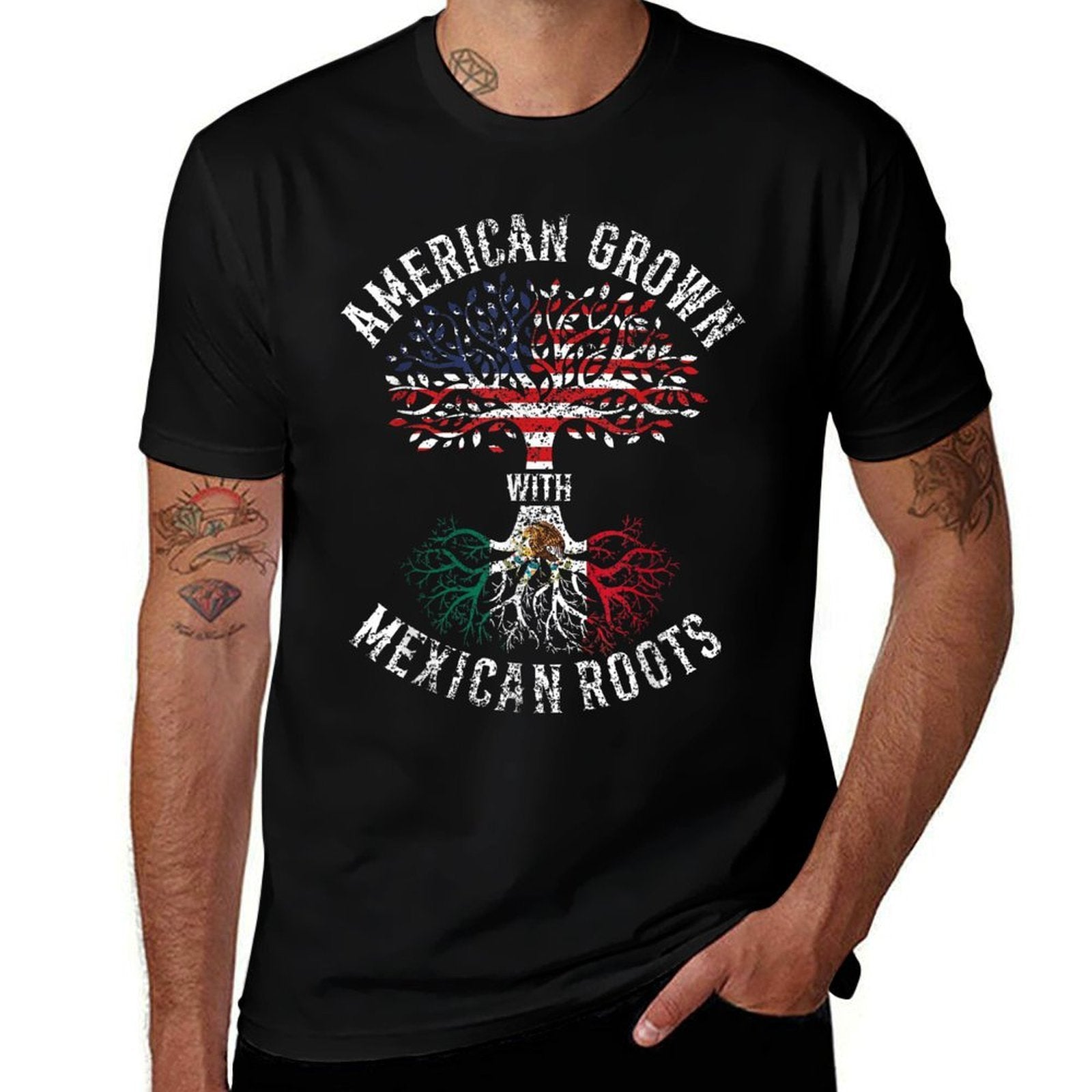 American Grown With Mexican Roots Mexico Us Mexican American  Oversized Silhouette T-Shirt
