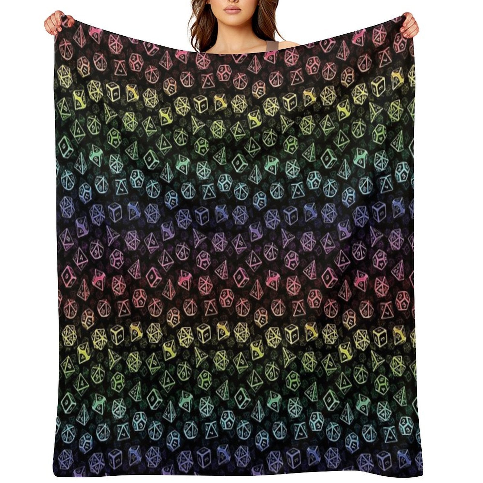 D20 Dice Set Pattern (Rainbow) Versatility Throw Blanket