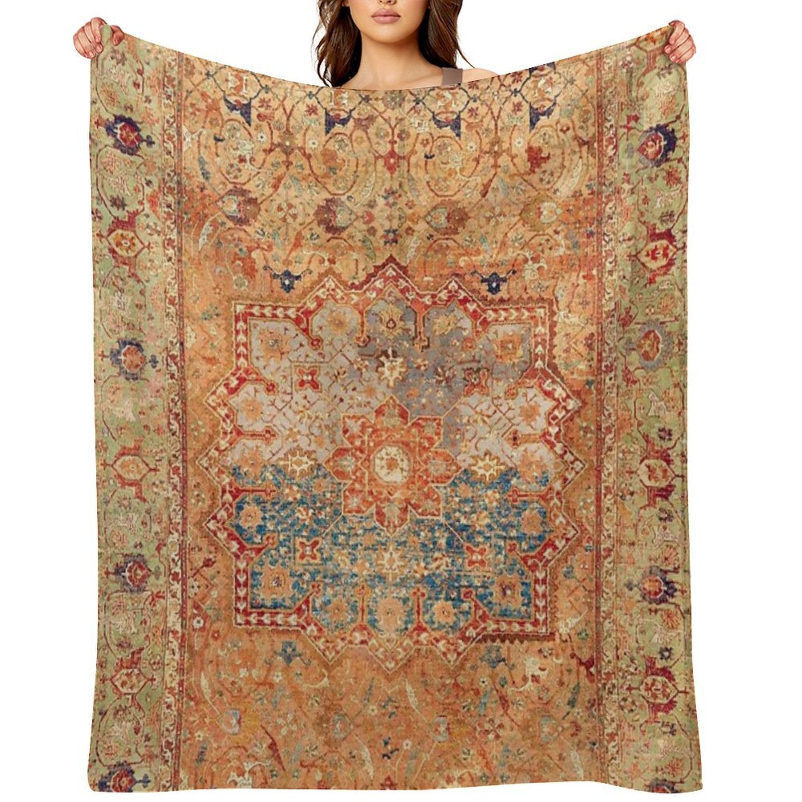16th Century Persian Carpet Print Plush Throw Blanket