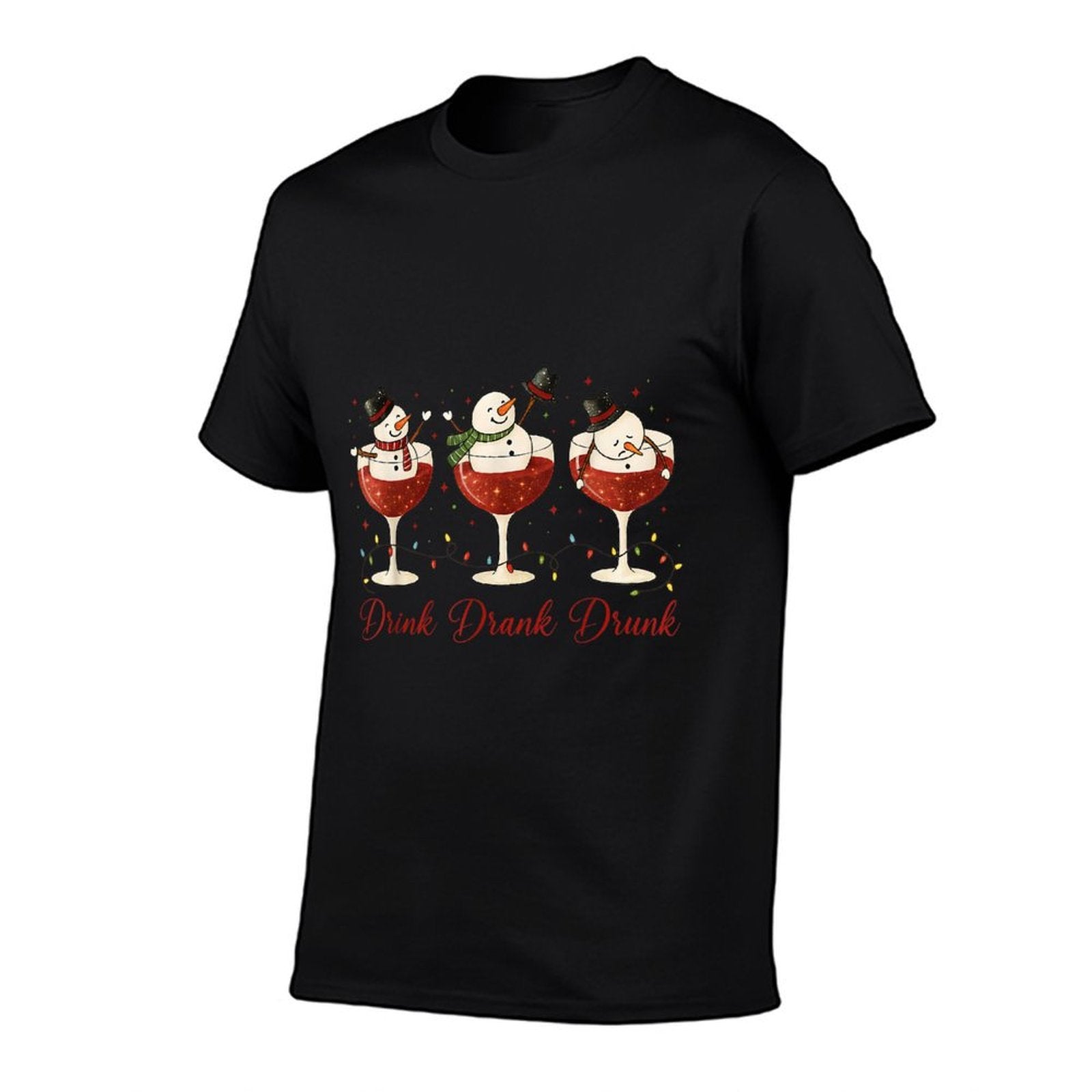 Drink Drank Drunk Snowman Wine Glasses Christmas Wine Lover Comfortable T-Shirt