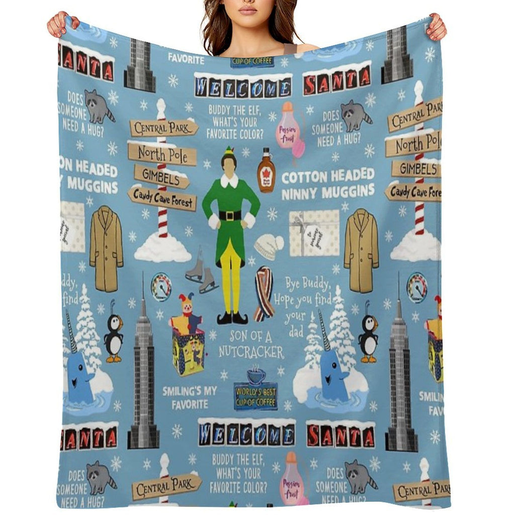 Buddy The Elf Collage, Blue Background Premium Throw Blanket
