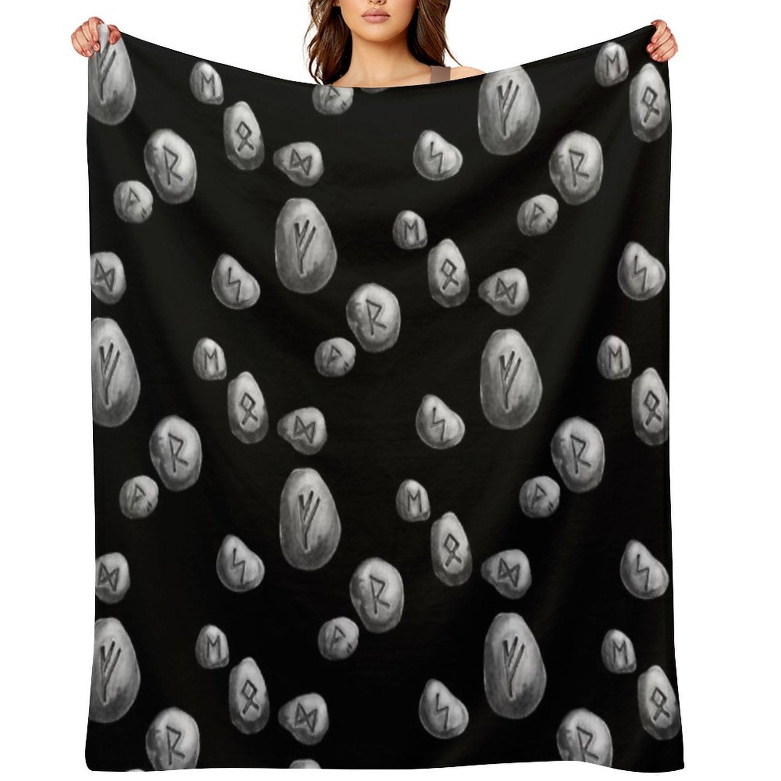 Runestones on Black Eco-conscious Throw Blanket