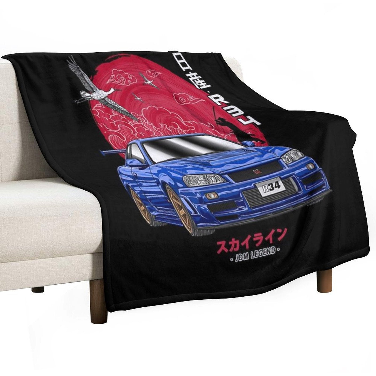Nippon JDM Nissan Skyline GT-R R34 Anti-pilling Throw Blanket