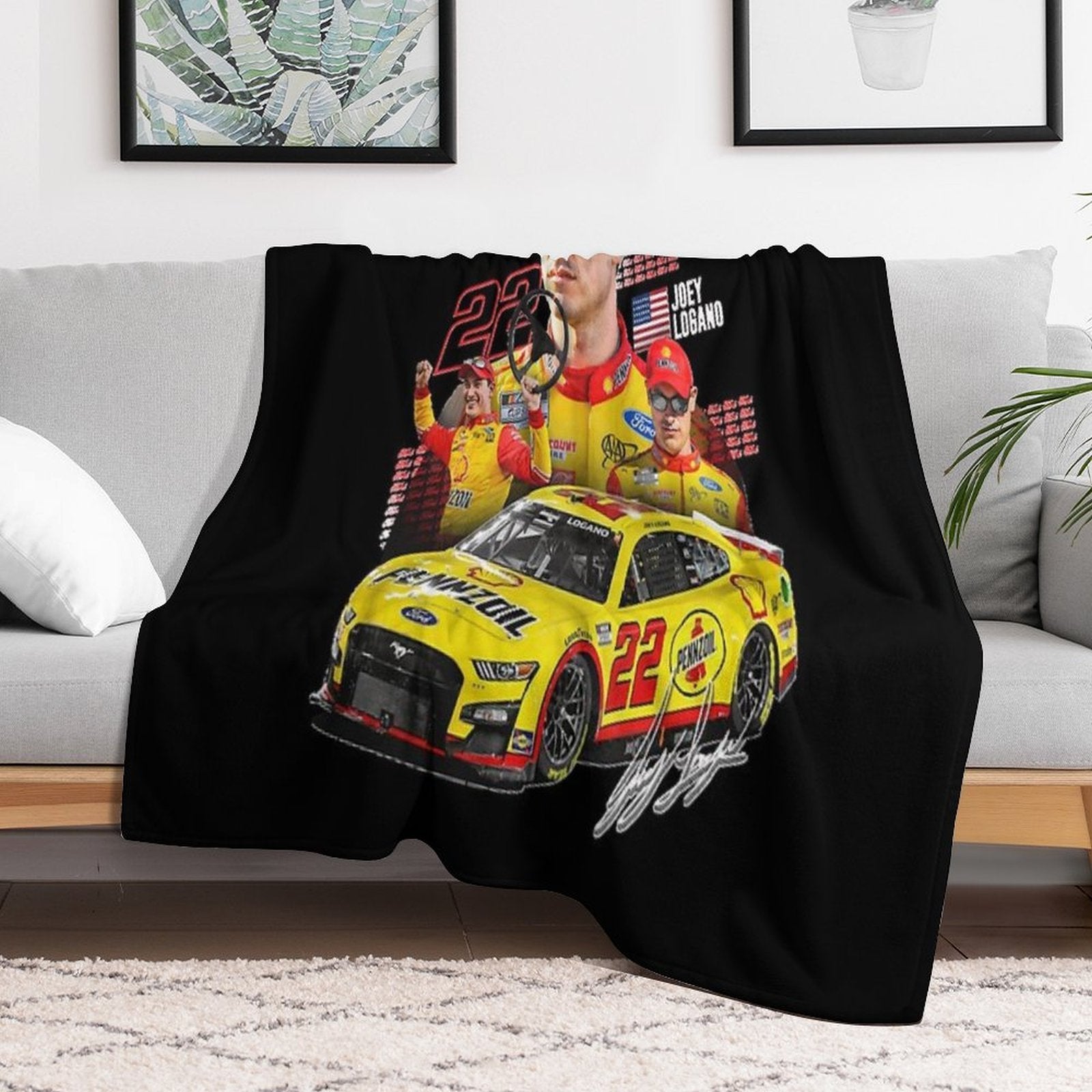 NEW Joey Logano NEXT GEN MUSTANG 2022 Graphic Classic Lightweight Throw Blanket