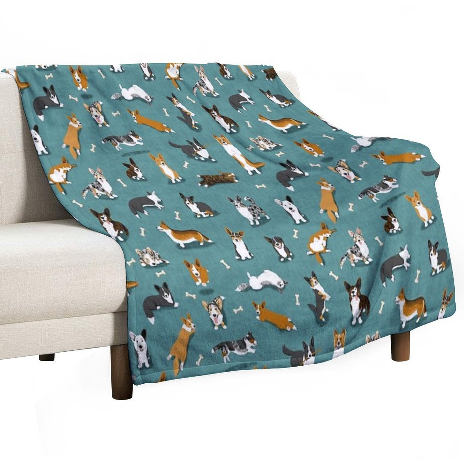 Cardigan Corgi Pattern on Teal Quick-dry Throw Blanket