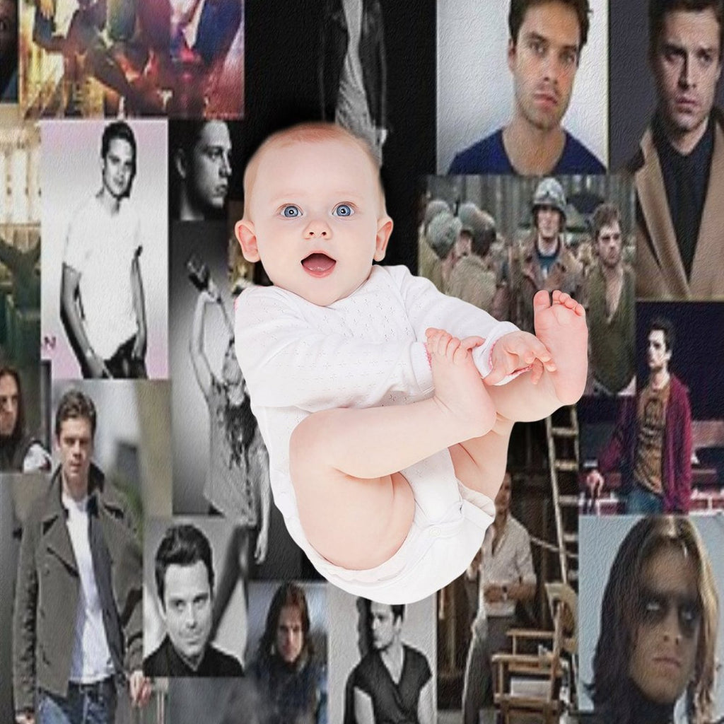 Sebastian Stan Seamless Squarish Photo Collage Wrinkle-free Throw Blanket