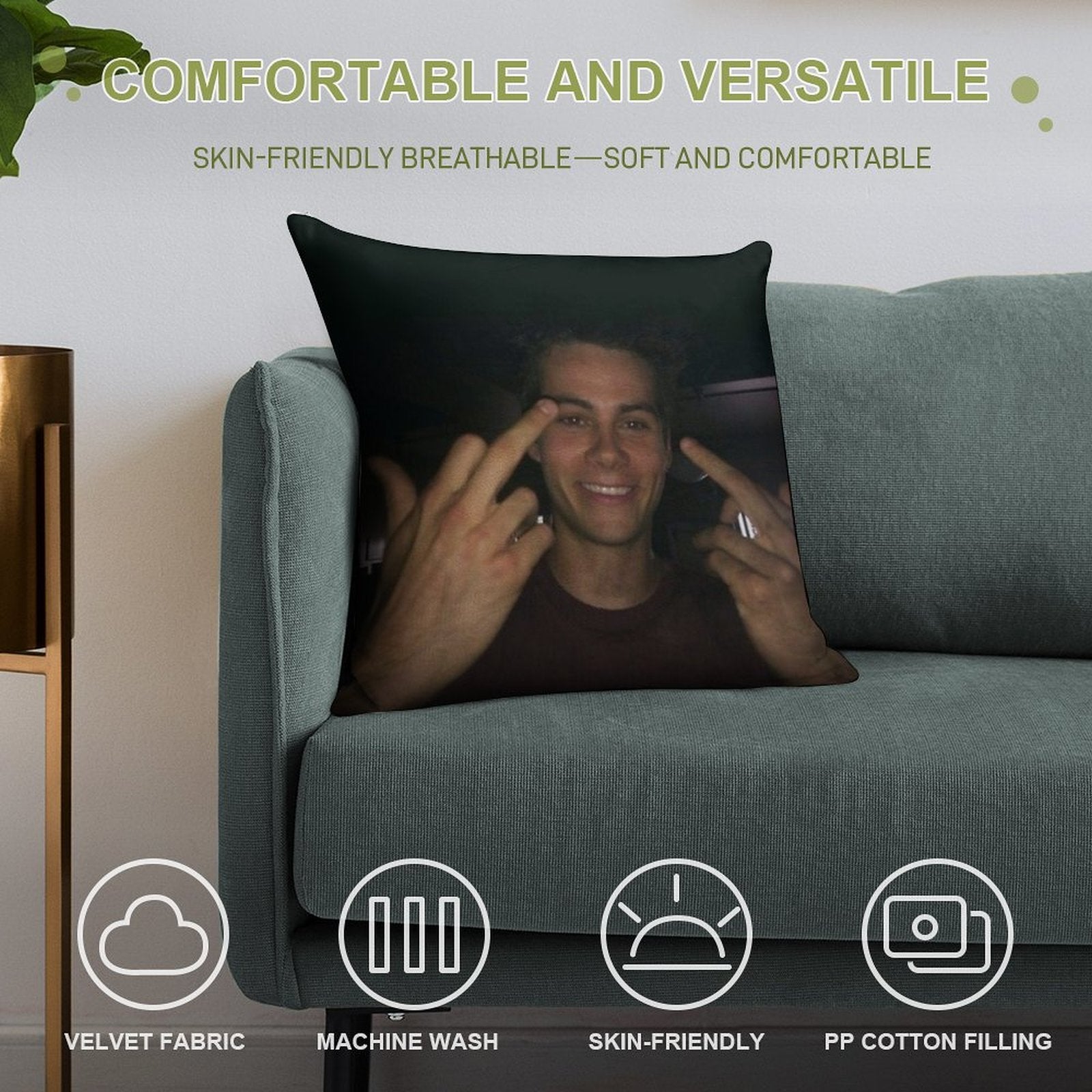 Dylan O’brien Middle Fingers Soft Shrink-Resistant Throw Pillow