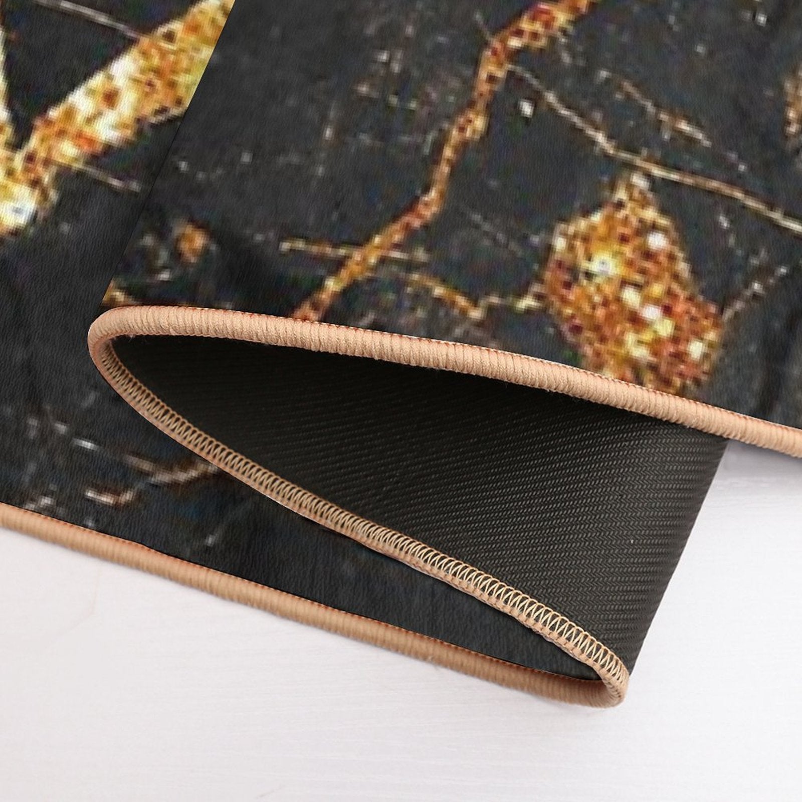 Faux Black Marble with Gold Glitter Veins Durable Bath Mat