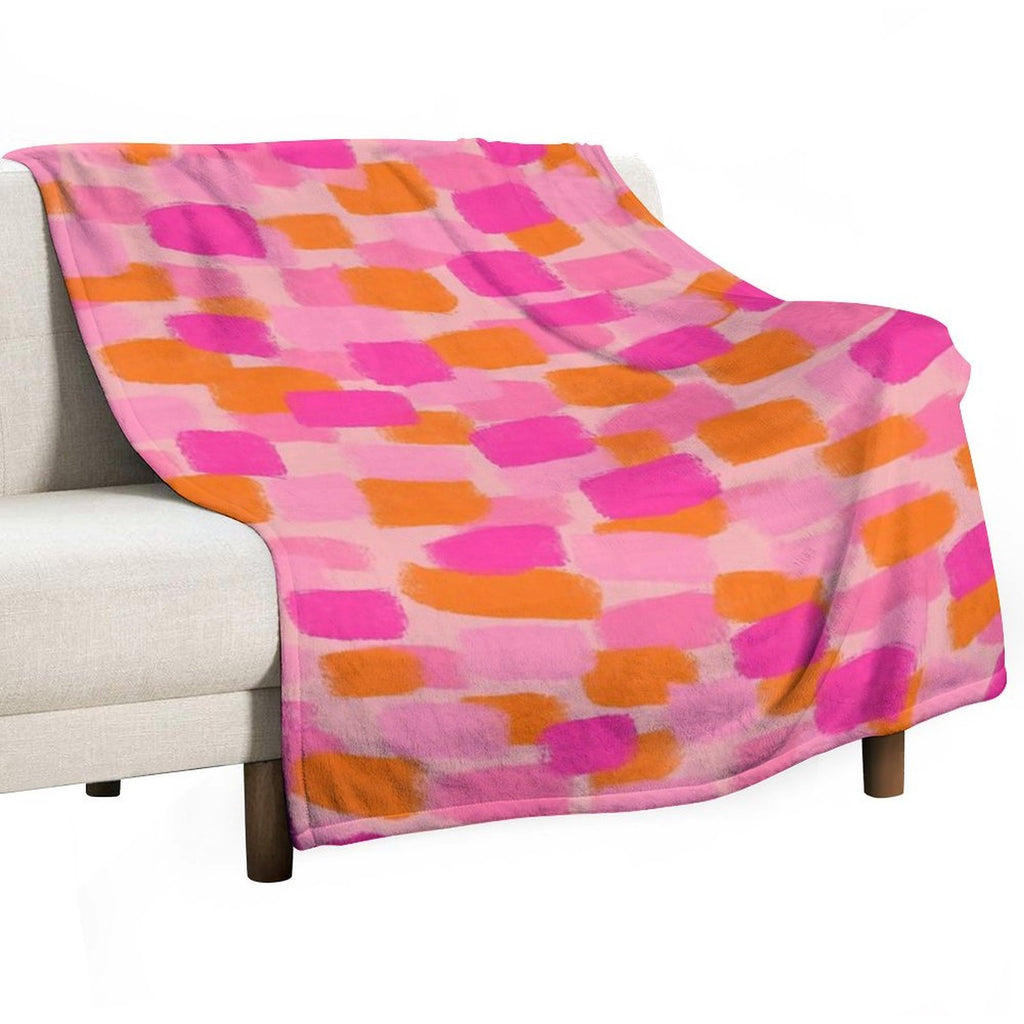 Abstract, Pink with Orange, Paint Brush Effect Compact Throw Blanket
