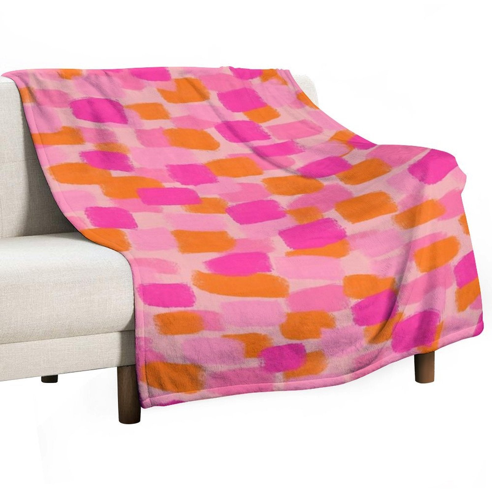 Abstract, Pink with Orange, Paint Brush Effect Compact Throw Blanket