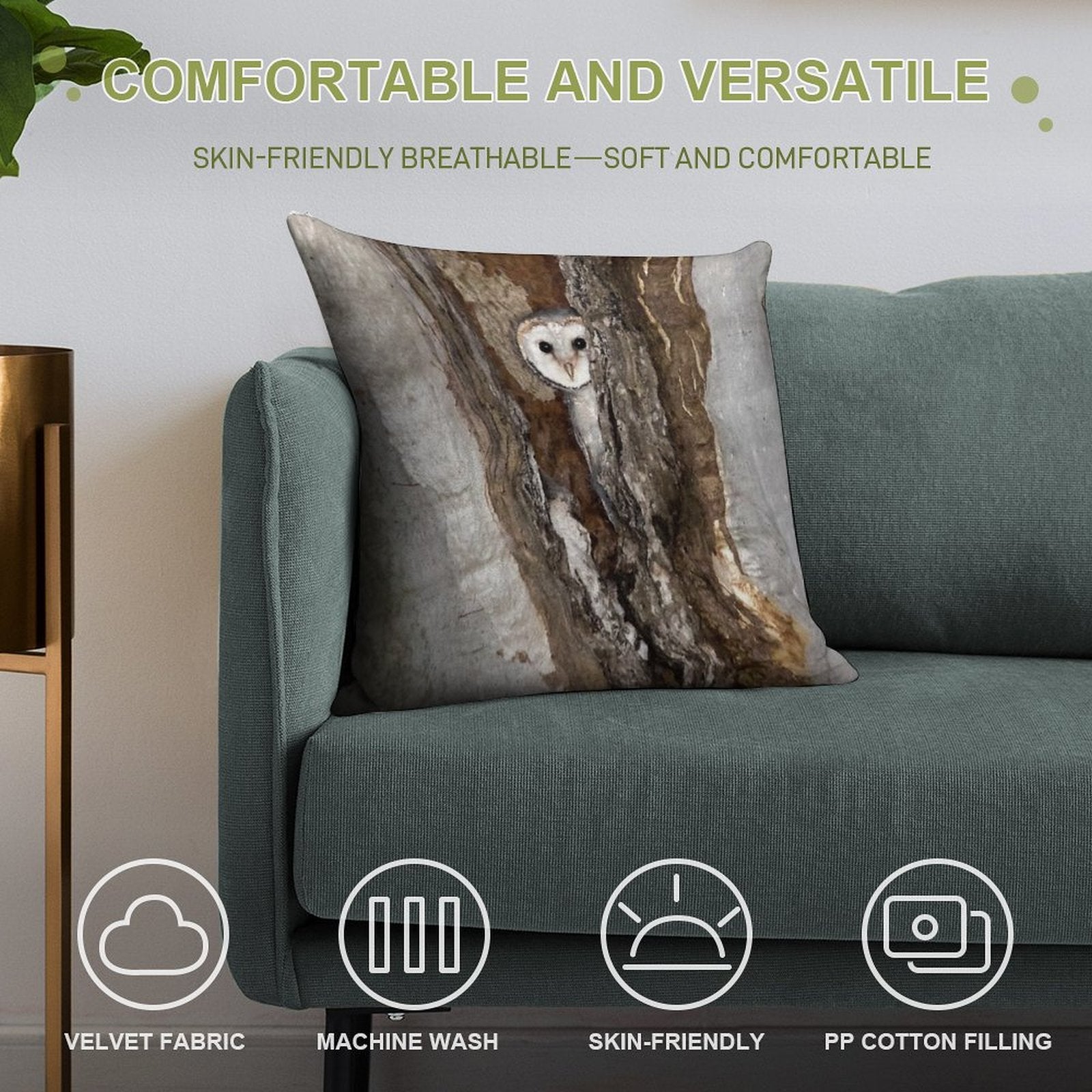 Barn Owl Peekaboo Soft Hidden Zipper Throw Pillow
