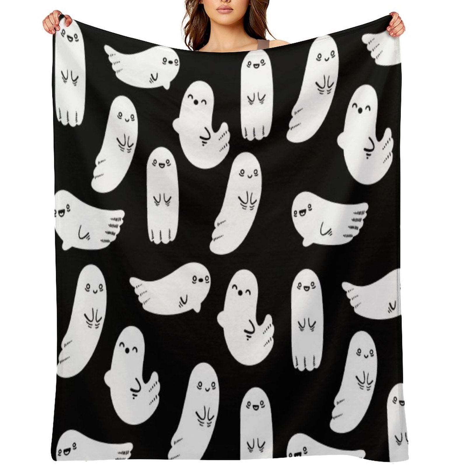 Cute And Spooky Black And White Ghosts Eco-conscious Throw Blanket