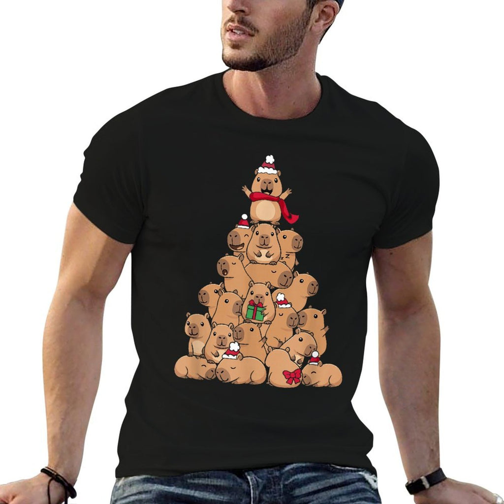 Cute Tree Men Women Kids Funny Capybara Ugly Christmas  Easy-care T-Shirt
