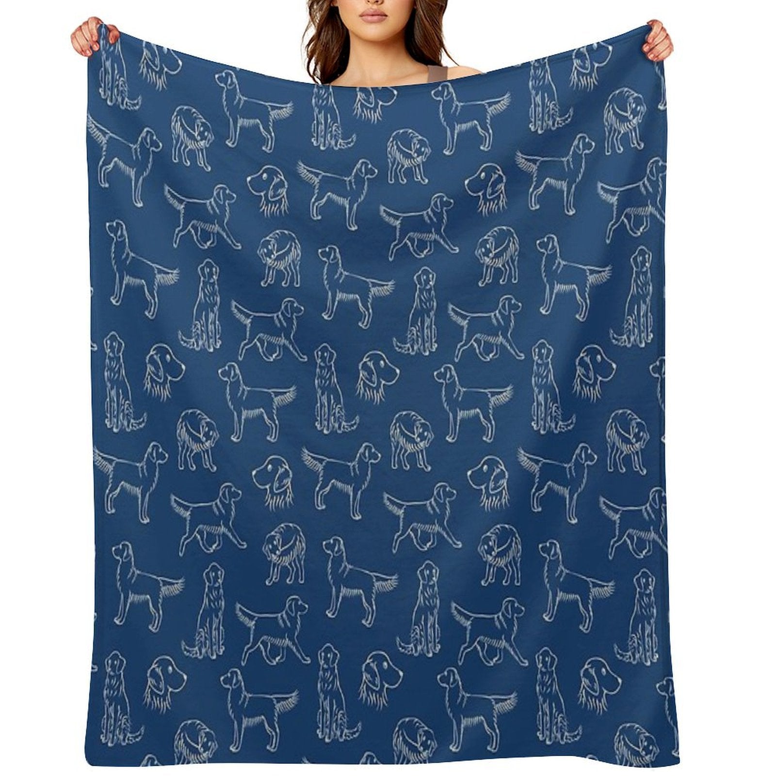 Golden Retriever Pattern (Navy And White) Gift-ready Throw Blanket