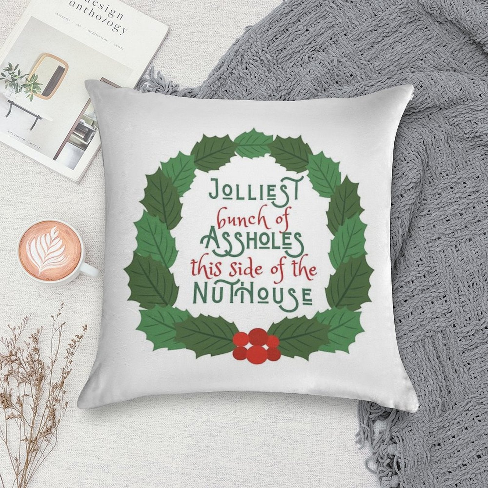 Jolliest Bunch of A-holes This Side of The Nuthouse - National Lampoon's Christmas Vacation in Wreath Soft Washable Throw Pillow