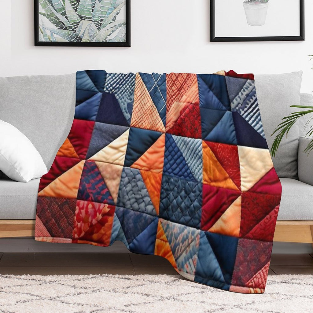 Quilted Patchwork Pattern Multi-functional Throw Blanket