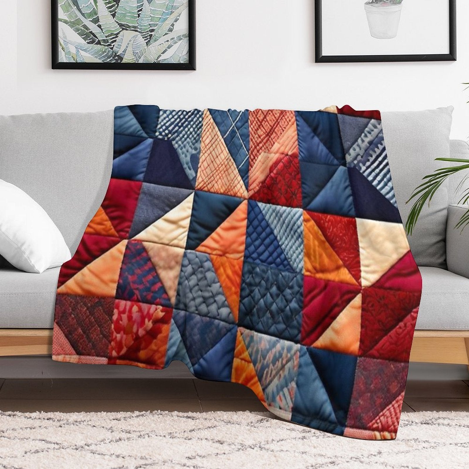 Quilted Patchwork Pattern Multi-functional Throw Blanket