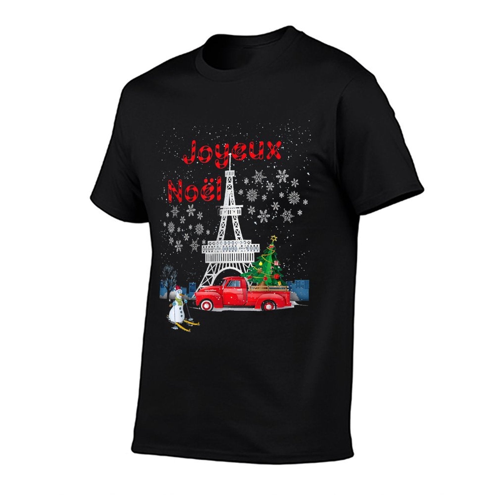 Paris Eiffel Tower Christmas Tree Red Truck Joyeux Noël Gift  Heathered Texture T-Shirt