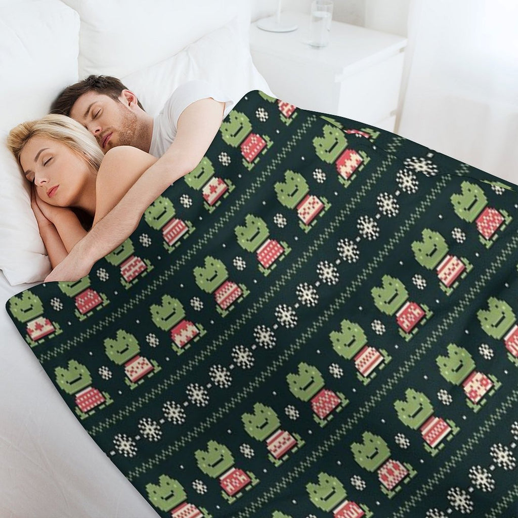 Frogs In Sweaters (Dark) Multi-functional Throw Blanket