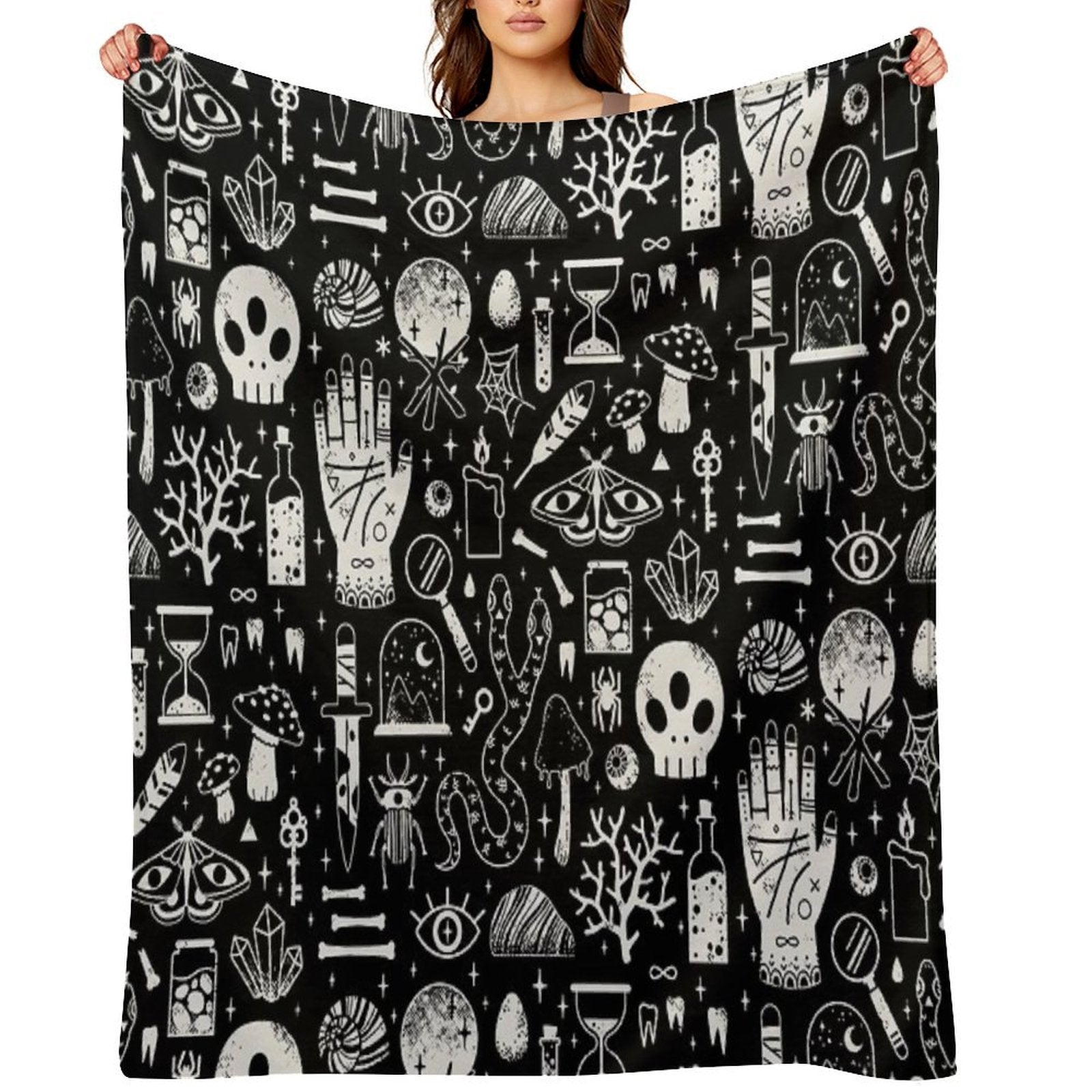 Curiosities Bone Black Easy Care Throw Blanket