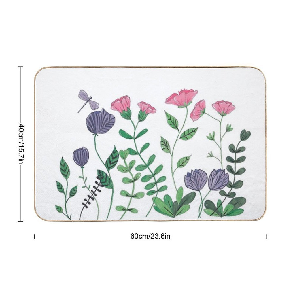 White Whimsy Garden  Easy Maintenance Bath Mat