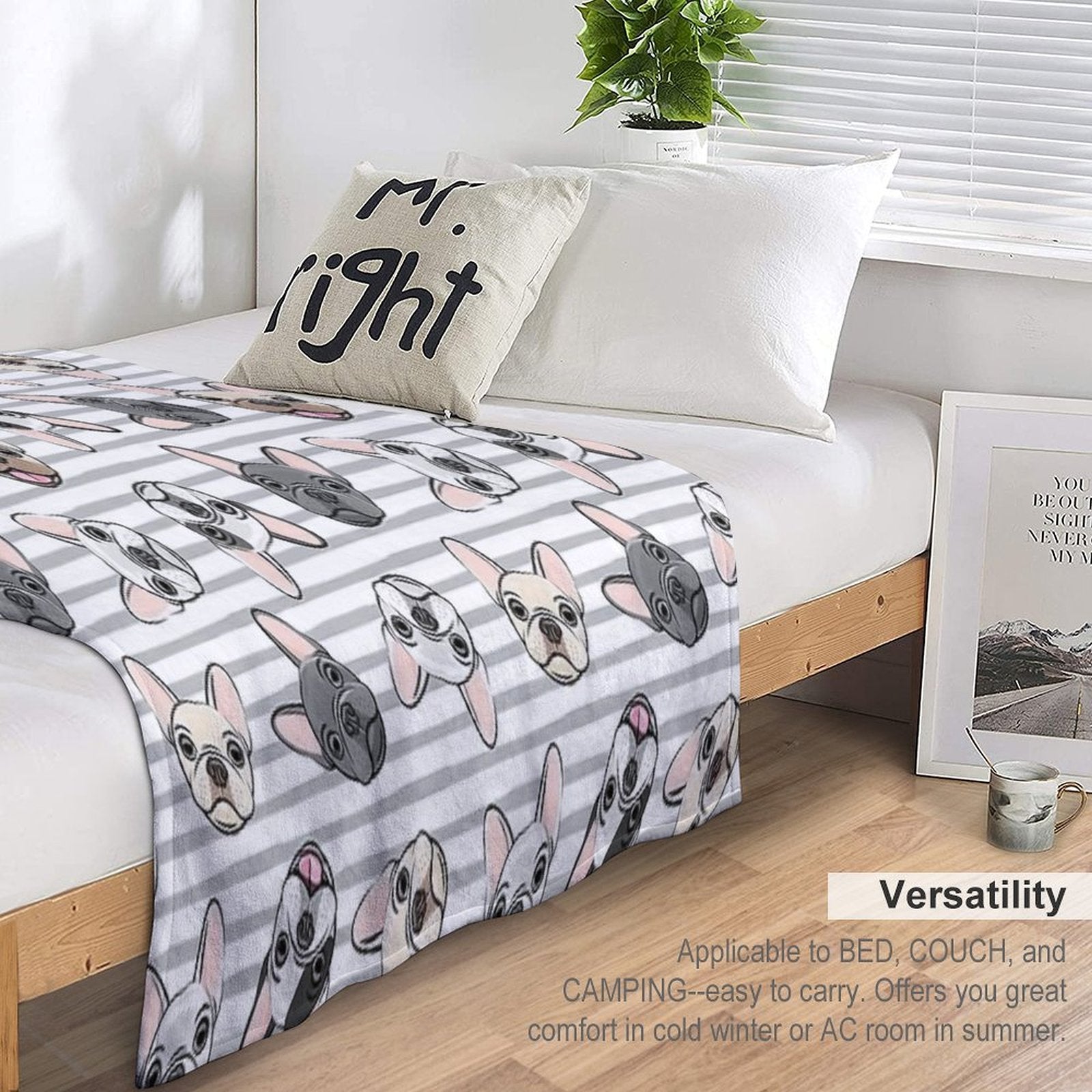 All The Frenchies - Grey Stripes - Cute French Bulldogs All-season Throw Blanket