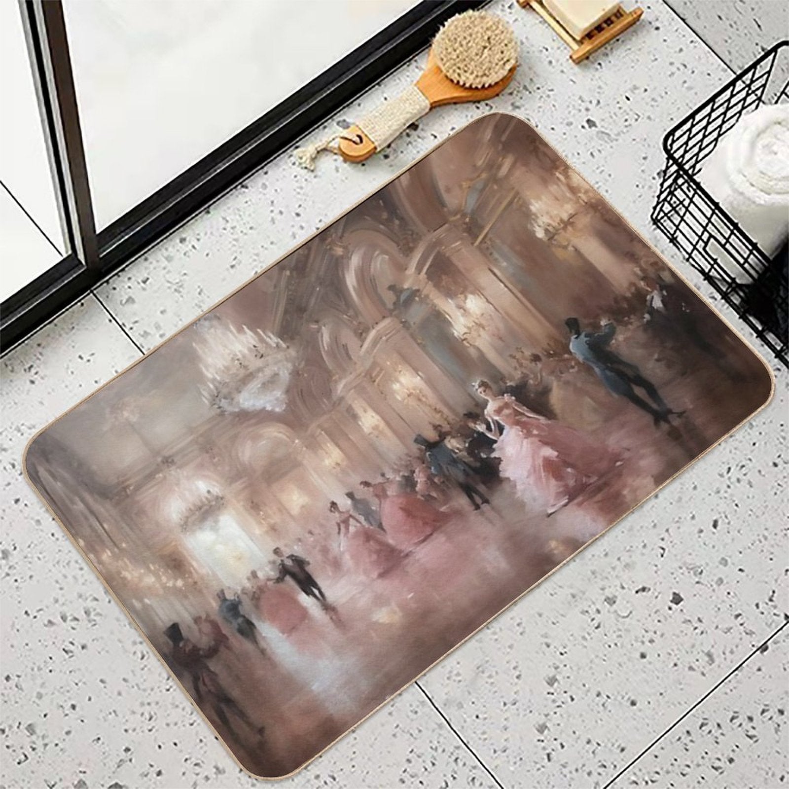 Coquette Aesthetic Vintage Painting of An Old Pink Ballroom  Absorbent Bath Mat