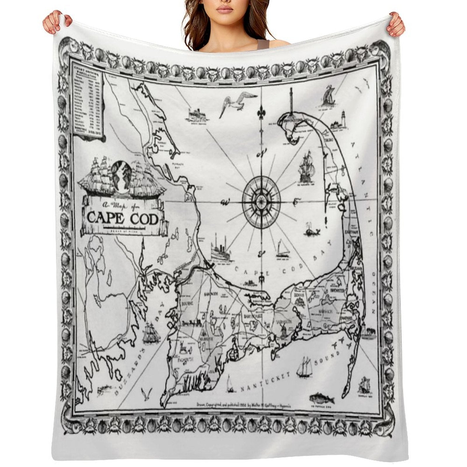 Vintage Map of Cape Cod BW All-season Throw Blanket