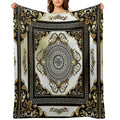 Ornate Baroque Cream Gold Black Greek Key 2 Anti-pilling Throw Blanket
