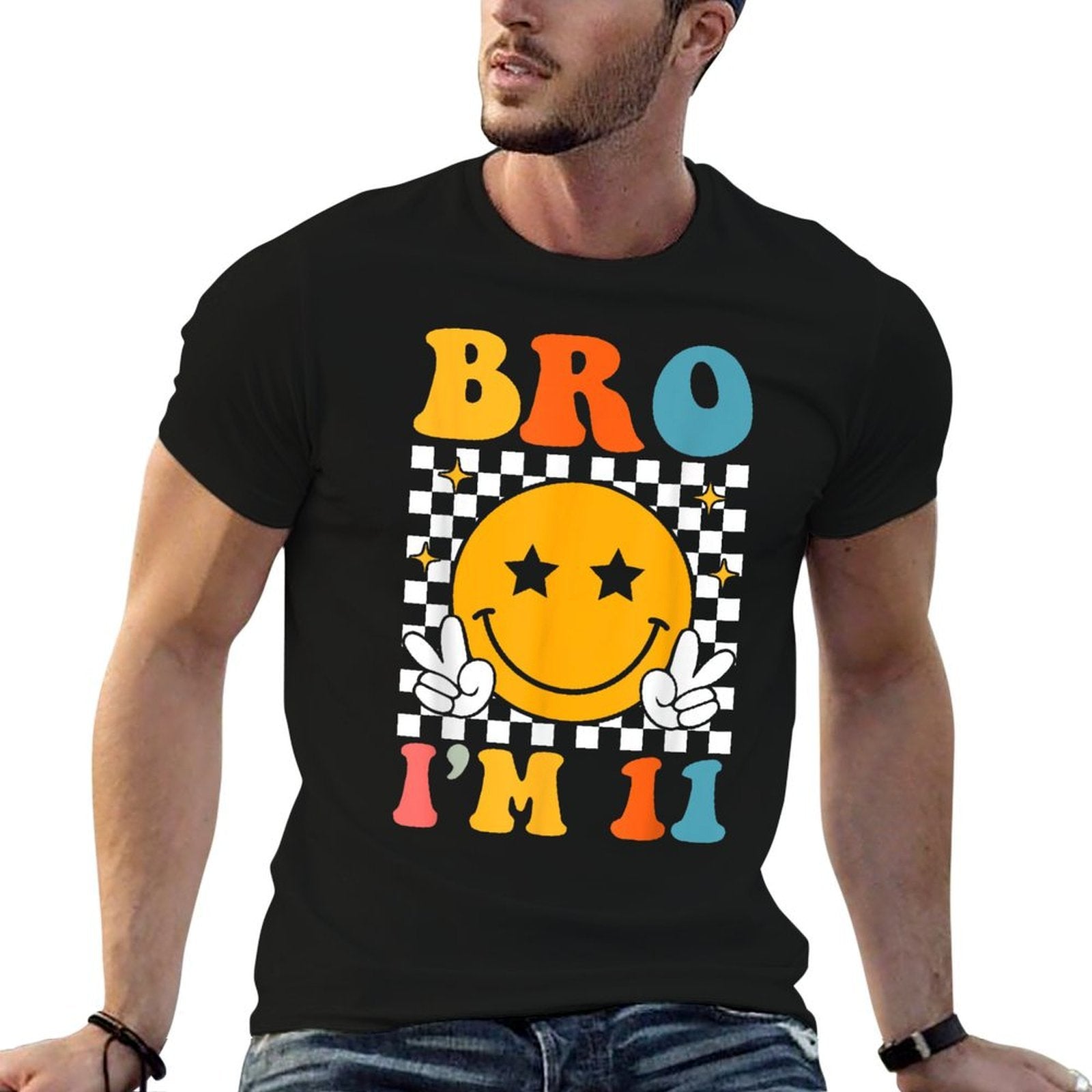 Bro I’m 11 Groovy 11th Birthday 11 Year Old Birthday  Odor-resistant T-Shirt