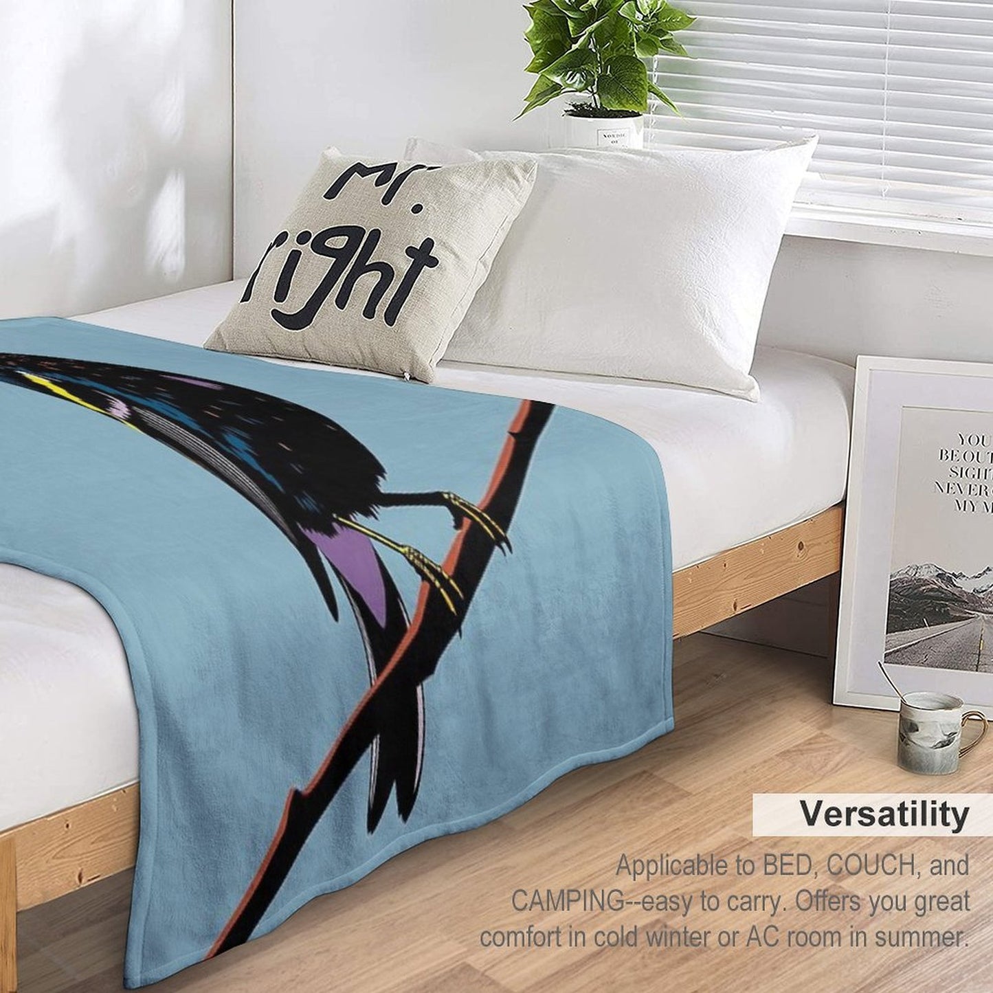 Modern Starling on Branch Pop Art Illlustration Multi-functional Throw Blanket