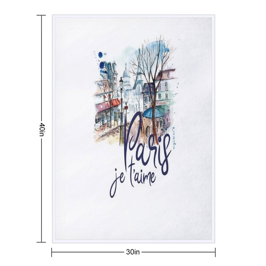Paris Je T'aime Watercolor Calligraphy Art - France Souvenir Gifts Shrink-resistant Throw Blanket