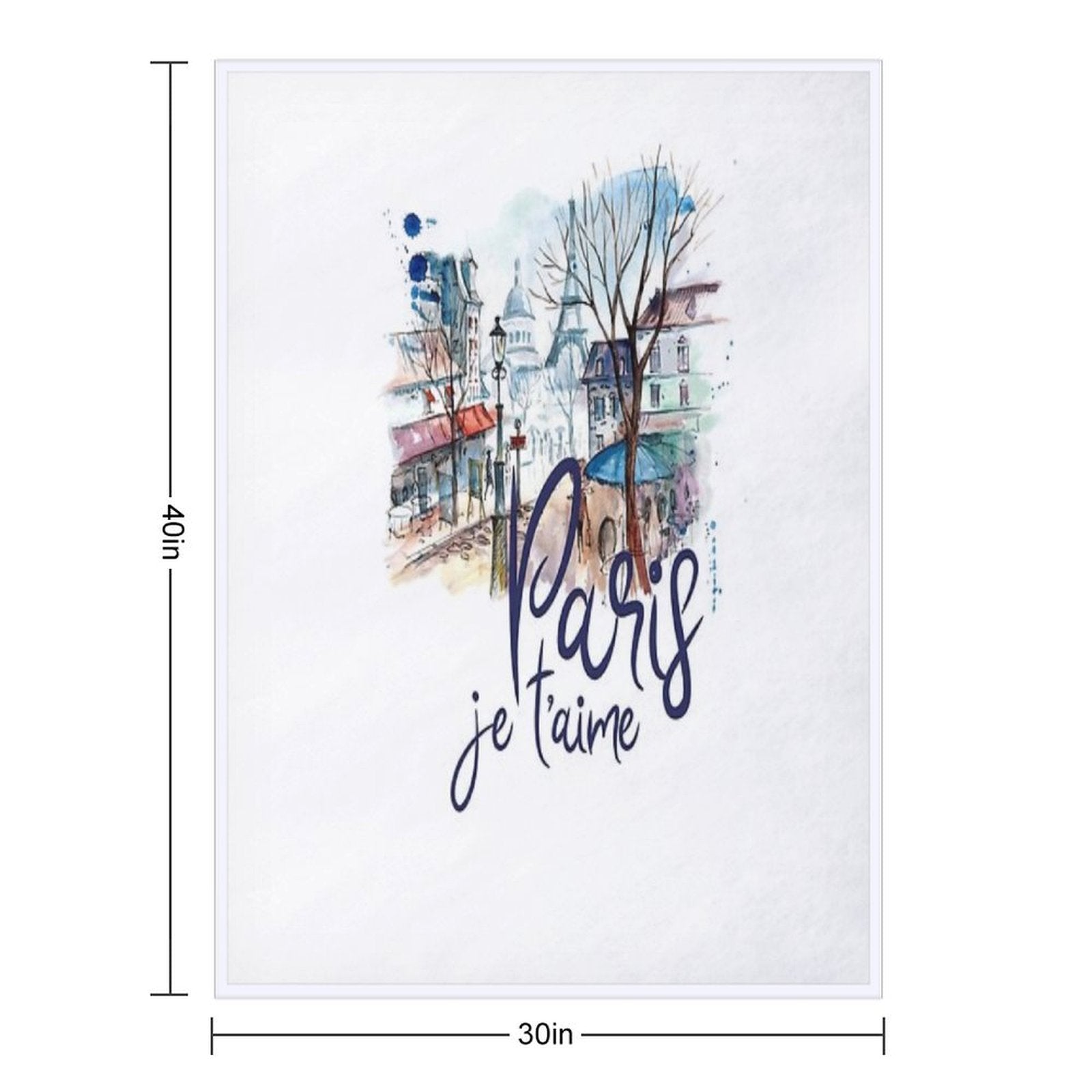 Paris Je T'aime Watercolor Calligraphy Art - France Souvenir Gifts Shrink-resistant Throw Blanket