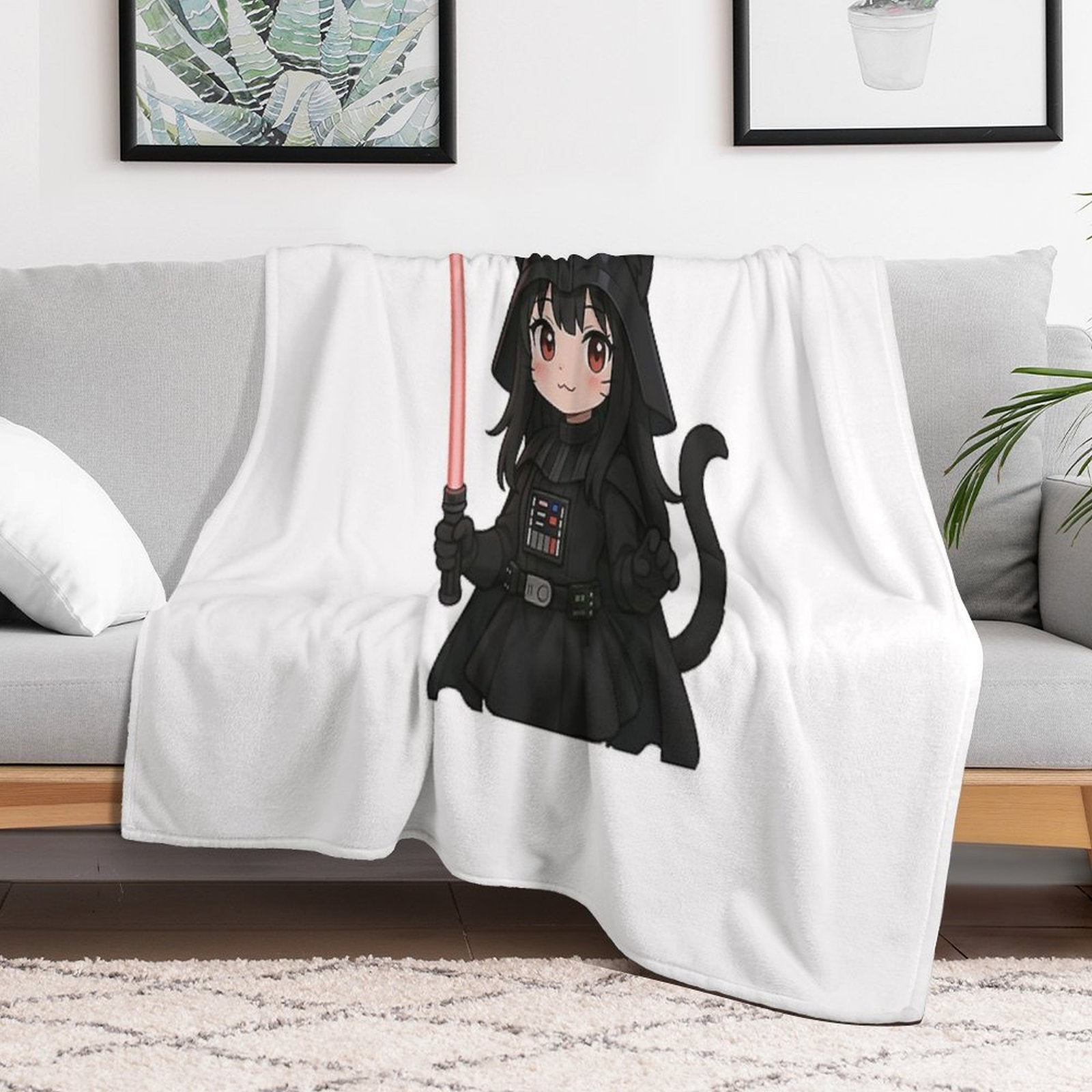 Kawaii Darth Vader Cat Girl Premium Throw Blanket