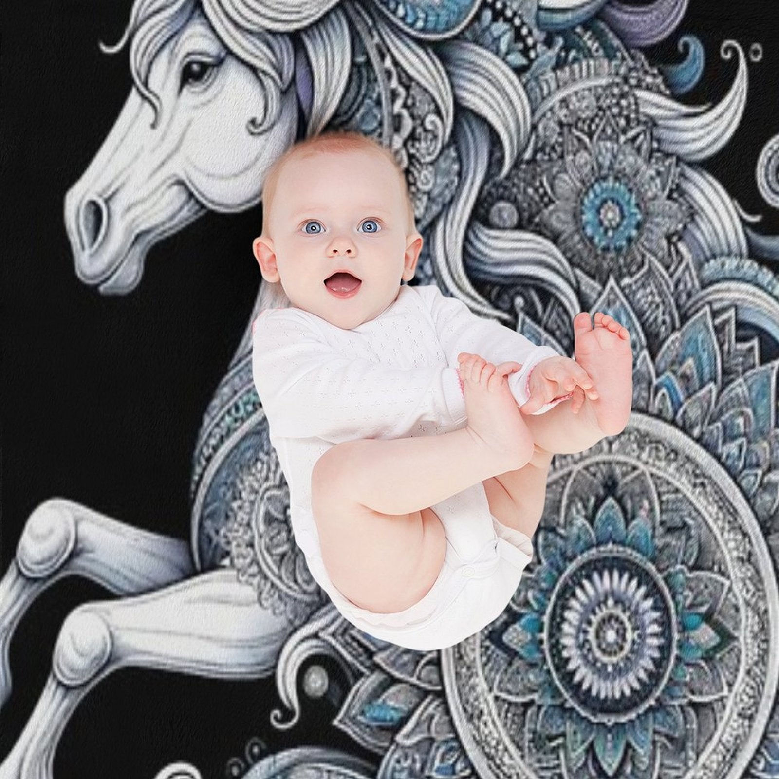 Unicorn Mandala Enchanted Purity Eco-conscious Throw Blanket