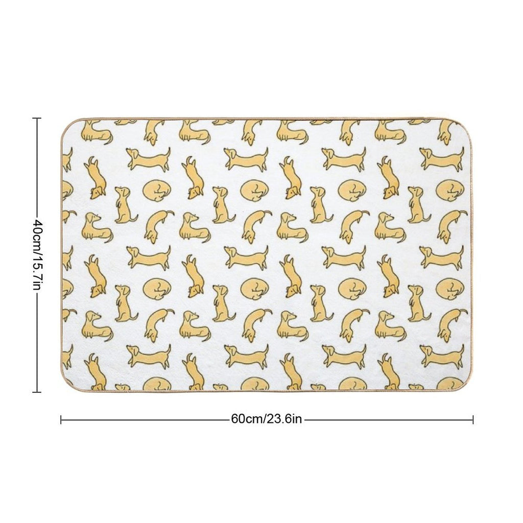 Miniature Dachshund  Sausage Dog Illustrated Yellow Pattern  Fade-Resistant Bath Mat