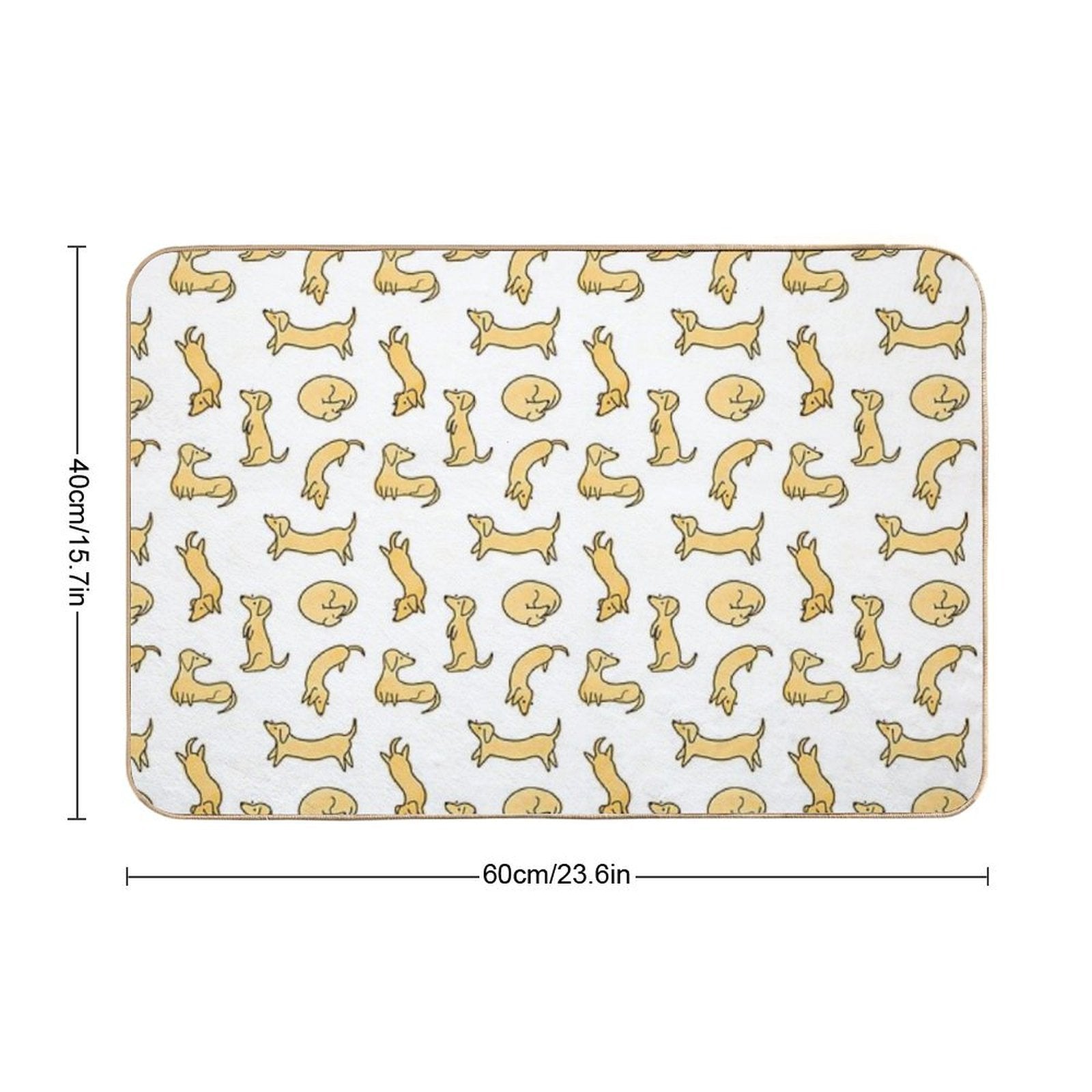 Miniature Dachshund  Sausage Dog Illustrated Yellow Pattern  Fade-Resistant Bath Mat