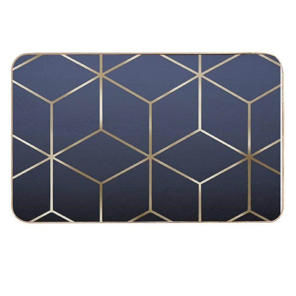 Gold Cubes on Navy Blue  Dirt-Trapping Bath Mat