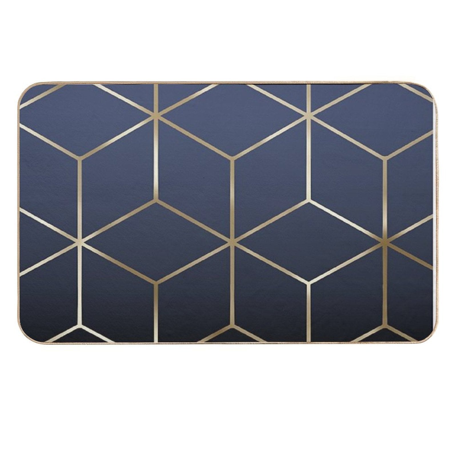 Gold Cubes on Navy Blue  Dirt-Trapping Bath Mat