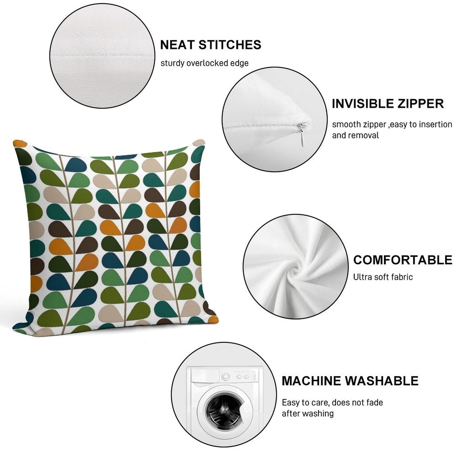 Retro 60s Mid Century Modern Pattern 2 Soft Shrink-Resistant Throw Pillow