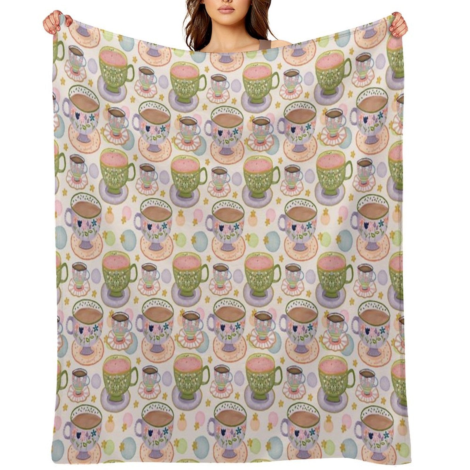 Fancy A Cup of Tea Watercolour Pattern Premium Throw Blanket