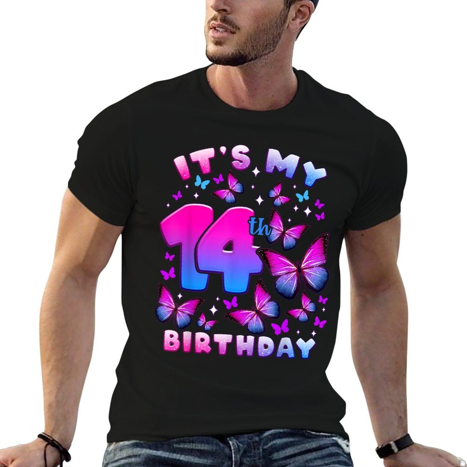 Birthday Girl 14 Year Old, Butterfly, Number 14  Relaxed-fit T-Shirt