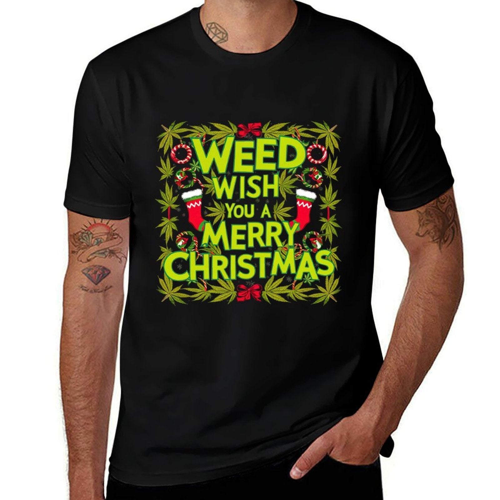 Ugly Christmas Weed Leaf 420 Cannabis Marijuana Stoner Gifts  Vintage-inspired T-Shirt