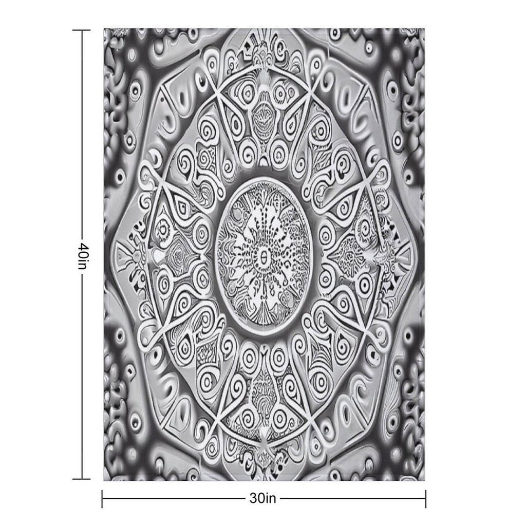 Symmetrical Monochromatic New Traditional Pattern Digital Painting Travel-friendly Throw Blanket
