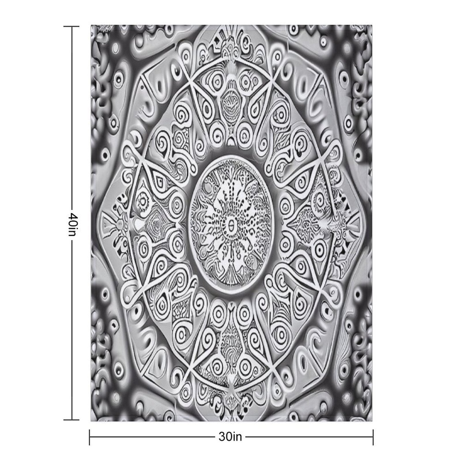 Symmetrical Monochromatic New Traditional Pattern Digital Painting Travel-friendly Throw Blanket